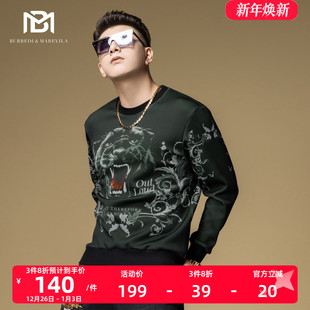 秋装 BM欧货男装 高街男士 潮牌复古豹头印花卫衣美式 上衣 2023新款
