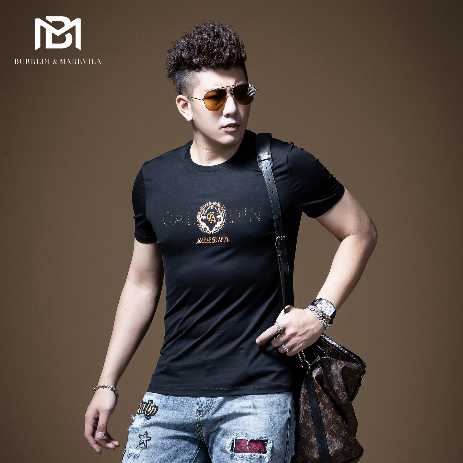 BM烫钻t恤欧美钉珠潮牌个性时尚