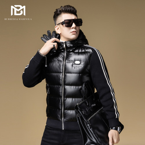 BM潮牌复古条纹连帽羽绒服