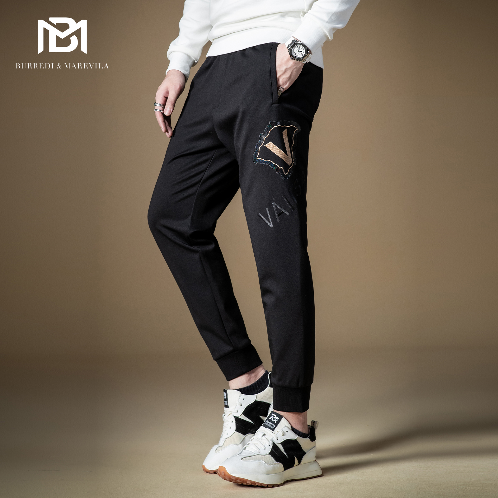 BM裤子欧美字母刺绣男士休闲束脚