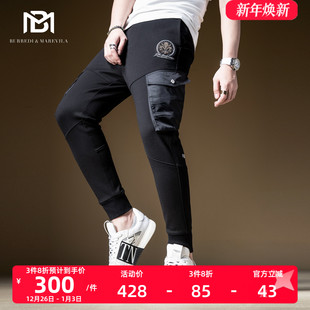 欧美炸街裤 男秋冬休闲束脚长裤 子男痞帅长裤 裤 潮牌机能工装 BM美式