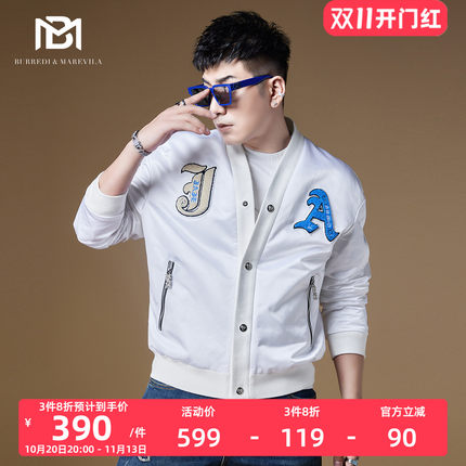 BM欧货男装2022新款潮痞帅棉服烫钻炸街外套高级范男夹棉夹克秋季