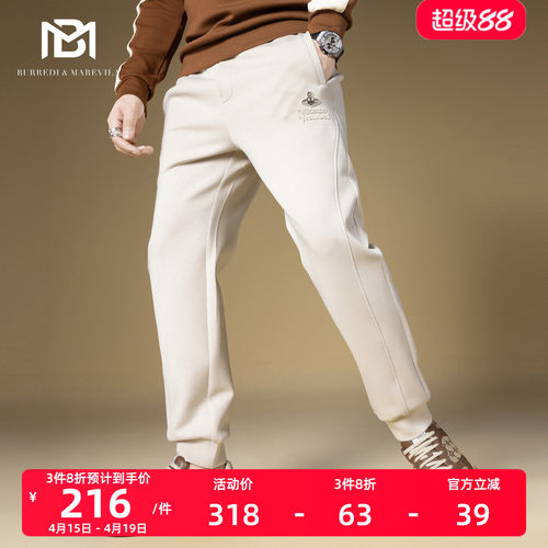 BM美式高街裤子男休闲裤潮牌星球徽章束脚运动卫裤男2024新款春秋