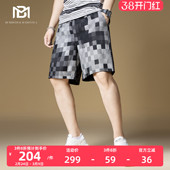 子男2024新款 高街休闲沙滩裤 夏季 男美式 短裤 BM黑白像素格子解构裤