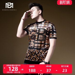 秋季 BM欧洲站格子满花烫钻短袖 卫衣男潮ins潮牌轻奢复古2021新款