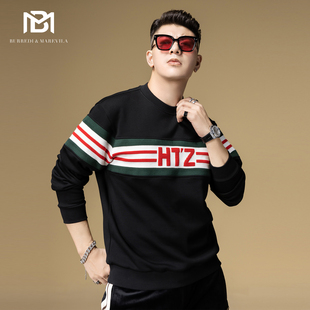 潮牌圆领男士 上衣 2023新款 BM撞色针织条纹拼接设计感卫衣男春秋季