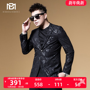 BM英伦雅痞男装 外套男高级感痞帅休闲西服春 潮牌字母暗纹休闲西装