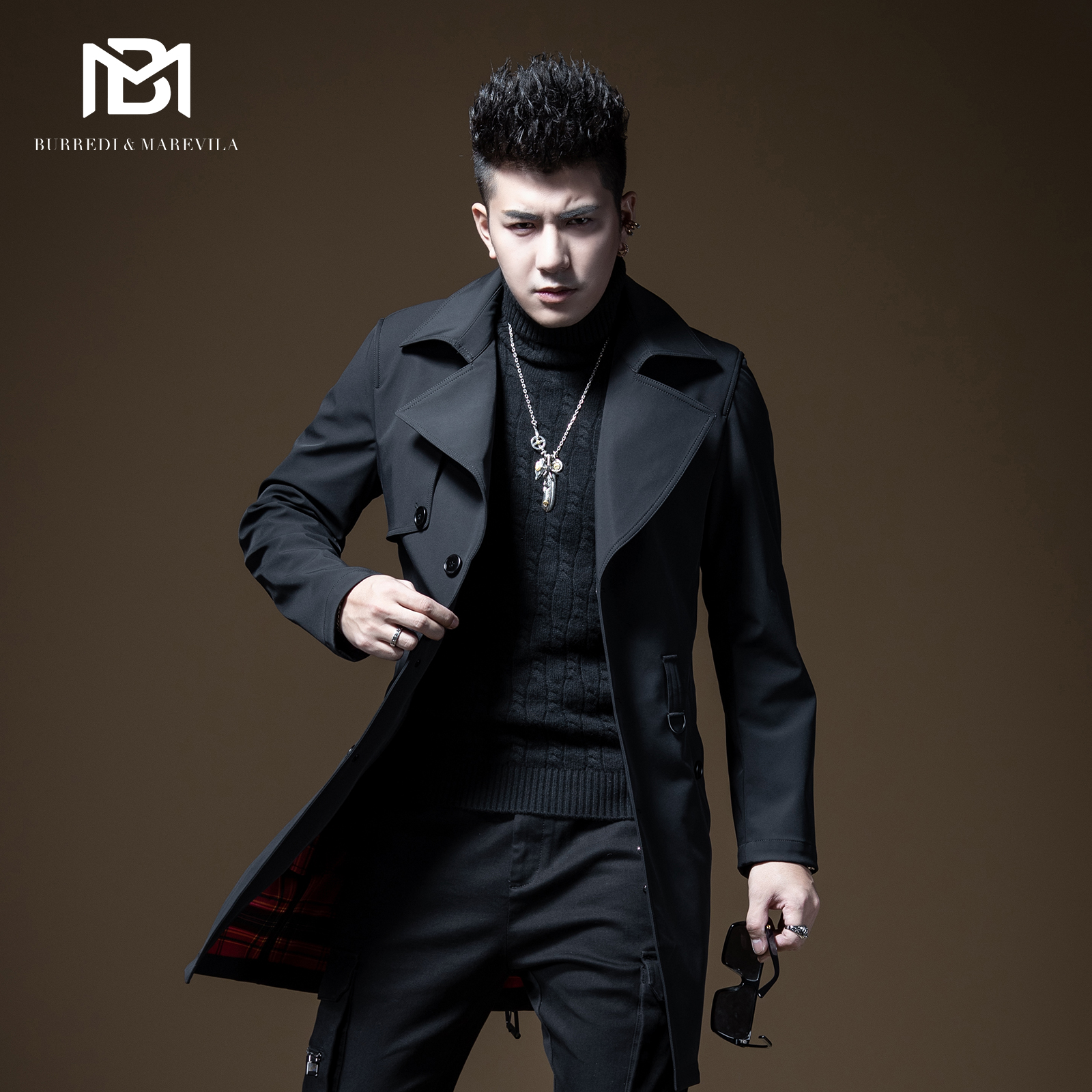 黑色复古垂感韩版潮流百搭风衣