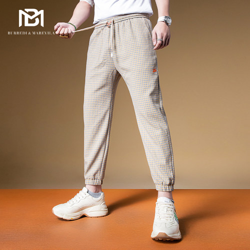 BM潮流英伦雅痞刺绣复古格子卫裤