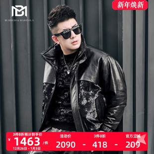 羽绒服2021新款 BM潮流帅气机车皮衣男真皮夹克秋冬季 加厚外套男士