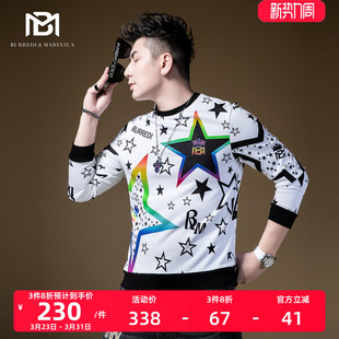 BM印花烫钻五角星痞帅炸街卫衣男潮ins潮牌圆领秋季 上衣2021新款