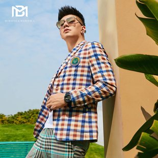 港风复古潮流轻薄款 外套男2021年新款 单西服 子休闲西装 BM英伦风格