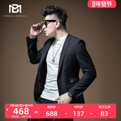 休闲西服上衣修身 BM字母烫钻羊毛西装 男外套英伦港风男士 帅气潮流
