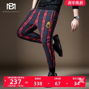 束小脚九分哈伦卫裤 BM男士 男潮流百搭修身 子休闲裤 刺绣英伦港风格