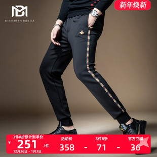 男潮流百搭修身 小蜜蜂撞色条纹休闲裤 小脚英伦港风 束脚卫裤 BM男士