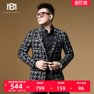 潮牌男士 BM英伦雅痞男装 2022新款 外套男正装 休闲西服 千鸟格小西装