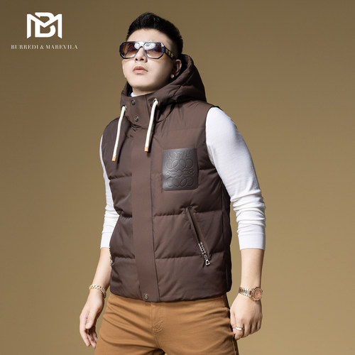 BM欧货羽绒服男2024新款潮流口袋装饰连帽冬季外套男士羽绒马甲