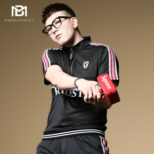 BM男士潮牌网纱条纹刺绣短袖t恤