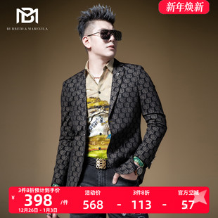 新款 BM男士 暴徒男痞帅休闲外套秋季 西服潮牌上衣字母满花西装 时尚