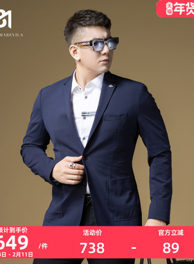 BM男士西装商务休闲蓝色西服外套男高级感正装礼服立体剪裁修身