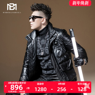 加厚潮流帅气 夹克外套冬季 BM机车皮羽绒服2020年新款 男真皮潮男士