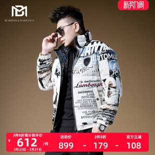 高级感炸街亮面羽绒服男潮牌印花冬季 2021新款 男装 BM欧洲站时尚