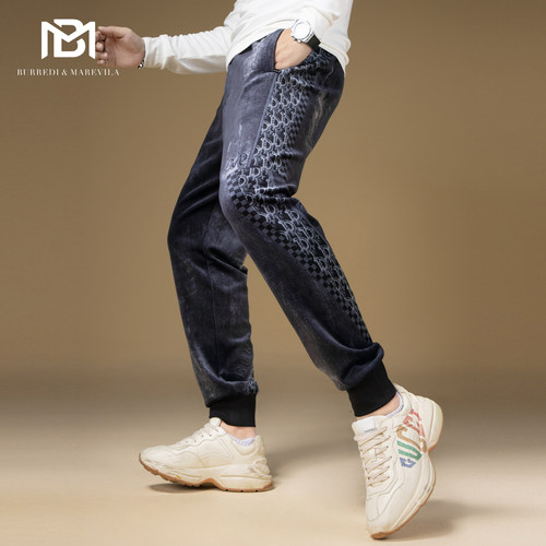 BM欧美潮牌字母印花束脚卫裤