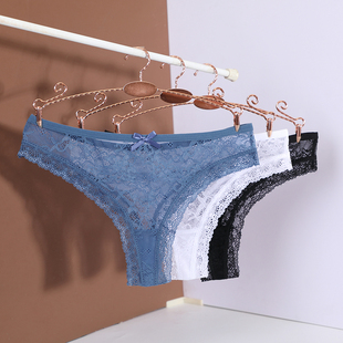 欧美风大码女士丁字裤网纱提花薄透性感无痕透气舒适内裤纯棉底档