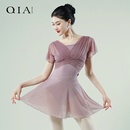 琪亚舞蹈服女成人体操服假两件拼接芭蕾舞服表演练功服体服上衣