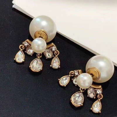 大小珍珠前后款镶钻流苏