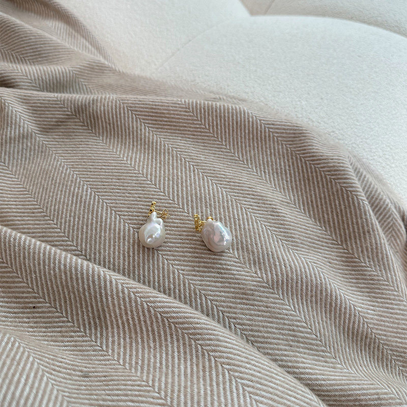 巴洛克鱼尾天然异形不规则珍珠925银法式耳环