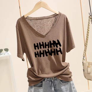 极简风夏季新款纯色雪花棉薄款短袖韩版女装宽松显瘦百搭T恤打底