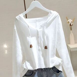 宽松显瘦百搭遮肚套头上衣ins潮流 新款 2025年连帽长袖 t恤女春夏季