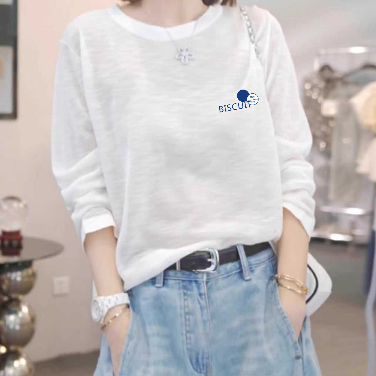 字母印花潮流风宽松遮肉显瘦女装白色雪花棉正肩长袖t恤夏ins上衣,女装/女士精品,T恤,淘宝优惠券,粉丝福利购,淘宝优惠卷