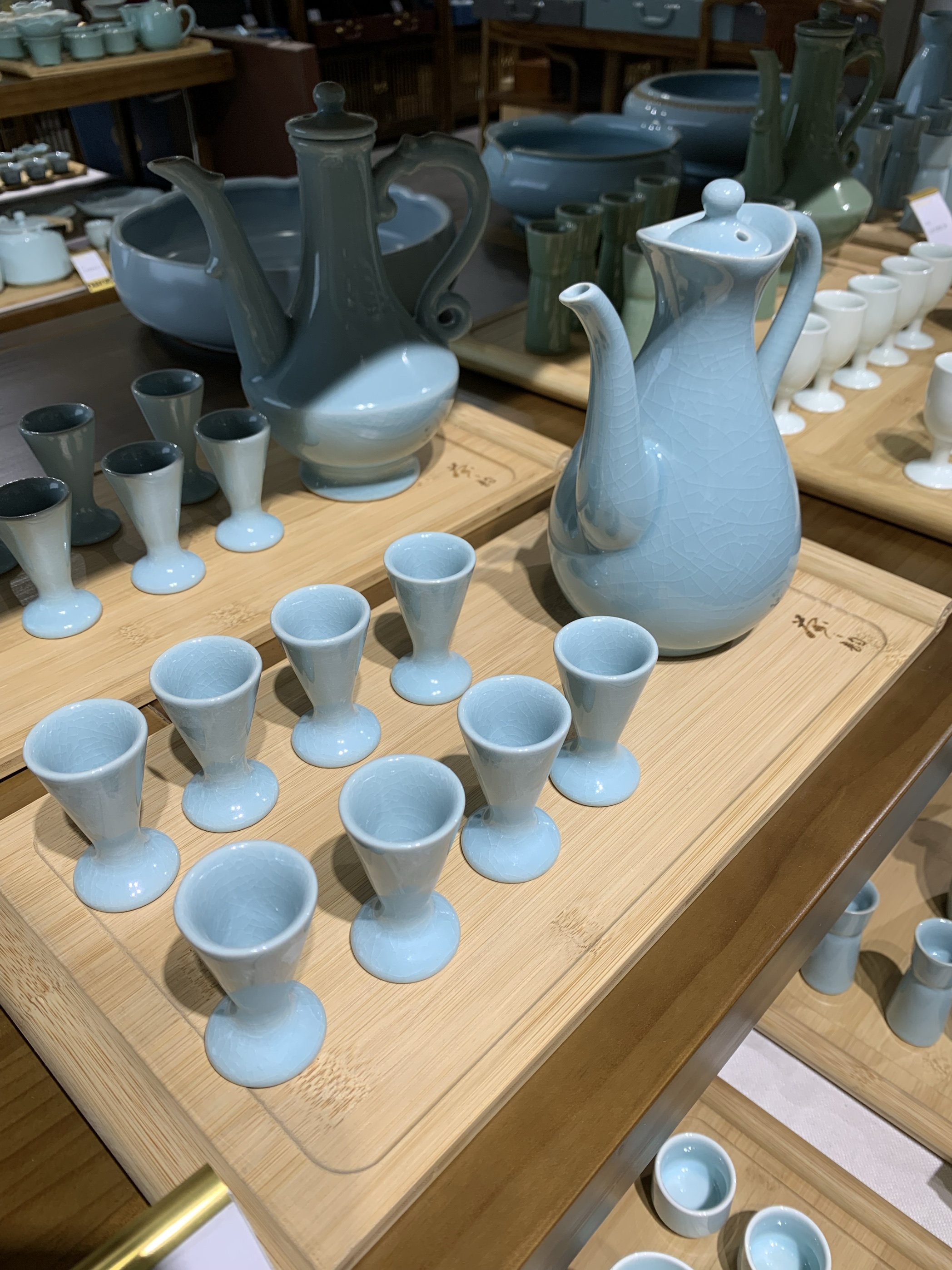 汝瓷酒具套装1酒壶8酒杯可养开片天青釉汝窑高档手工聚餐宴席贵宾