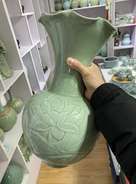 省级汝窑花瓶摆件客厅插花装饰品高级感轻奢风陶瓷花瓶摆件开片
