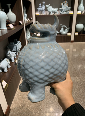 收藏级汝瓷天青汝窑天禄貔貅摆件客厅玄关办公室乔迁开业礼物高档