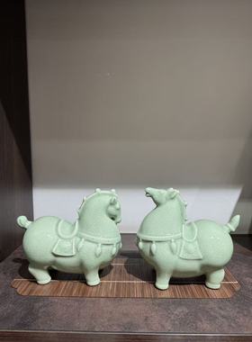 汝窑小唐马摆件新中式客厅电视柜装饰品生肖马吉祥物茶宠家居摆件