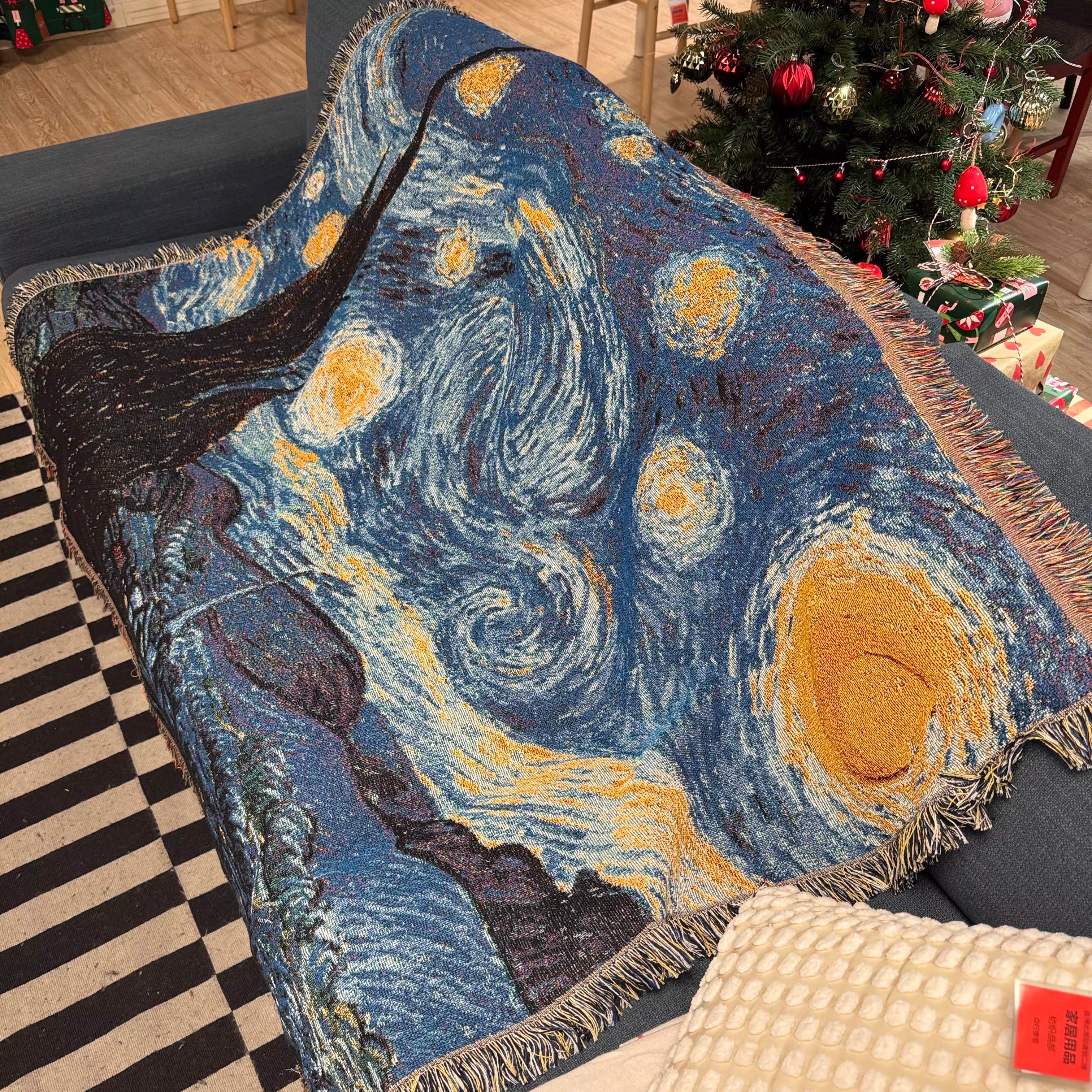 梵高星空油画挂毯装饰毯抽象艺术沙发毯沙发盖布 DIY挂毯画布复古,居家布艺,挂毯/壁毯,淘宝优惠券,粉丝福利购,淘宝优惠卷
