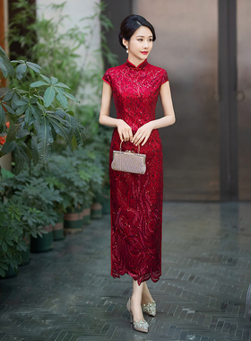 2026年新款高贵洋气喜婆婆婚宴装旗袍年轻款女妈妈红色婚宴礼服女