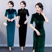 金丝绒妈妈旗袍2025年新款 平时可穿改良高端大气上档次喜婆婆走秀
