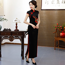 连衣裙优雅中国风 气质长款 高端黑色走秀演出改良版 旗袍少女年轻款