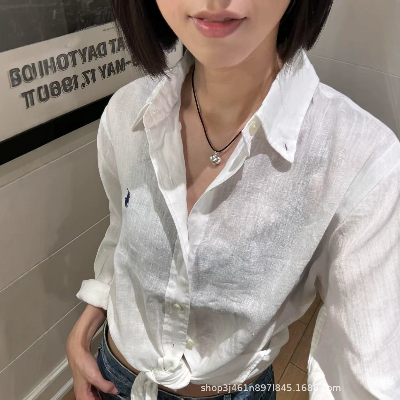 高版本拉夫亚麻衬衫防晒RL上衣男女同款小马标刺绣百搭Polo领衬图片