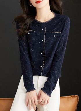 秋季短款上衣女装2025新款小香风t恤针织内搭洋气小衫长袖打底衫