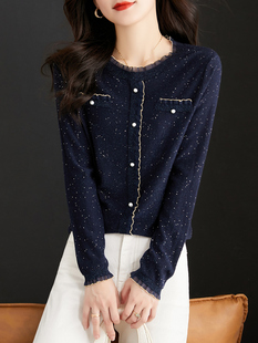 2025新款 上衣女装 小香风t恤针织内搭洋气小衫 长袖 秋季 打底衫 短款