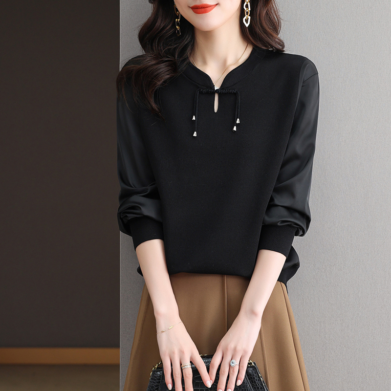 春季2025新款女高级感新中式立领内搭气质上衣洋气长袖t恤打底衫