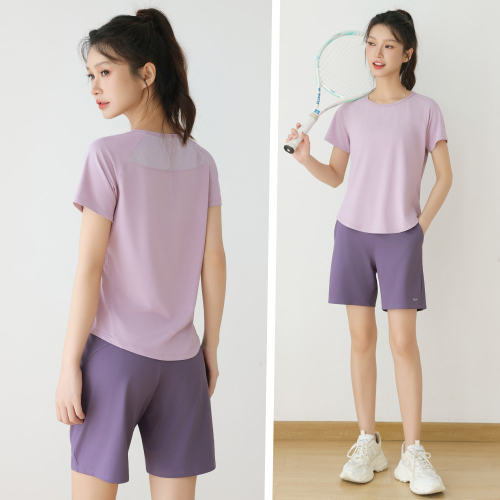 透气宽松运动晨跑步套装女夏短裤瑜伽健身服户外休闲速干衣带口袋