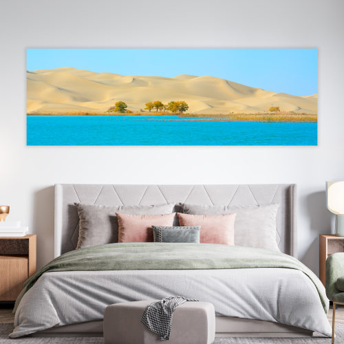 原创卧室床头风景贴画 沙漠 湖泊 胡杨林沙发背景墙贴画 客厅壁画