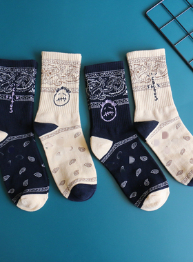 欧美风复古腰果花中筒袜男女通用街头个性运动袜潮牌袜子春夏秋季