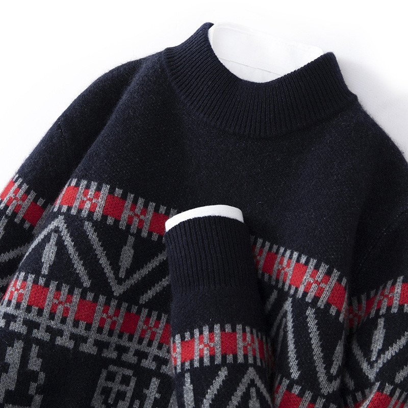 秋冬季35%羊绒个性异域风复古7针加厚圆领半高领提花羊绒衫,男装,羊绒套衫,淘宝优惠券,粉丝福利购,淘宝优惠卷